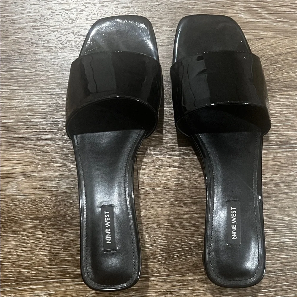Nine West Black Patent Slide Sandals - Picture 3 of 3